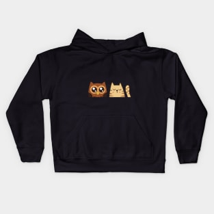 a cat and an owl Kids Hoodie